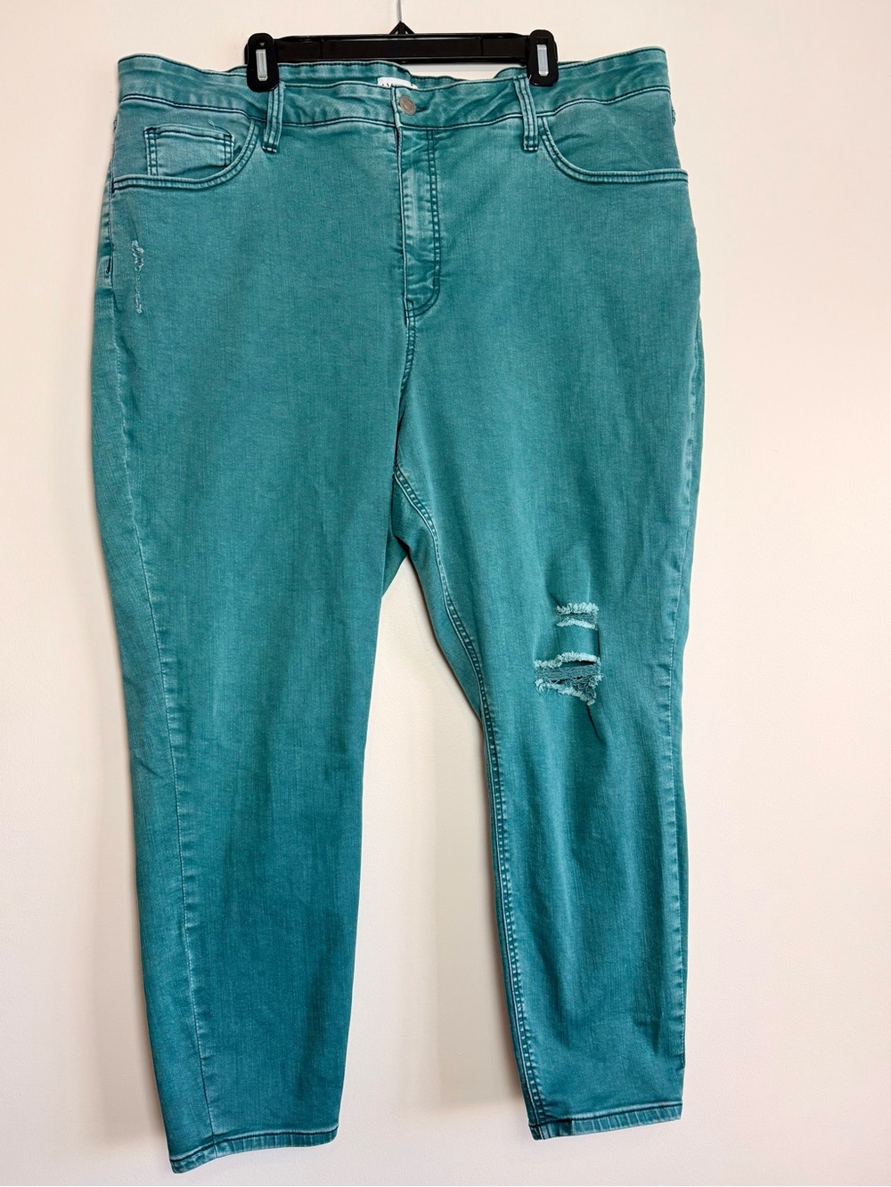 Ava & Viv 24W Teal Distressed Stretch Skinny Jeans